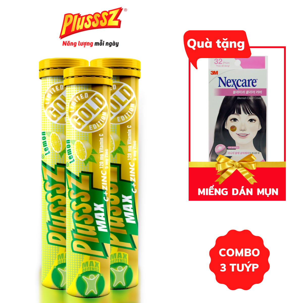 {COMBO3TUYP} Viên sủi Plusssz Max Vitamin C & ZinC vị chanh không đường bổ sung vitamin C và kẽm dạng hòa tan, dễ hấp thu hỗ trợ đề kháng, vững vàng sức khỏe (Tuýp 20 viên sủi)