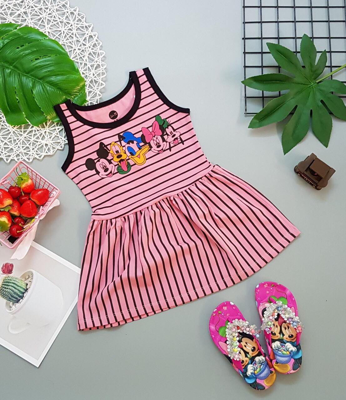 ĐẦM THUN SỌC BÉ GÁI IN HÌNH MICKEY