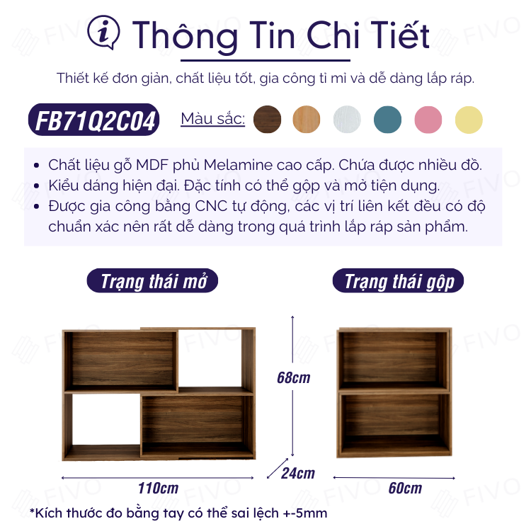 Kệ Sách Trang Trí Để Sàn FIVO FB71 Màu Nâu, Tính Năng 2IN1 Đóng Mở Tùy Thích, Nhiều Ngăn Chứa Đồ Rộng Rãi - Hàng Chính Hãng