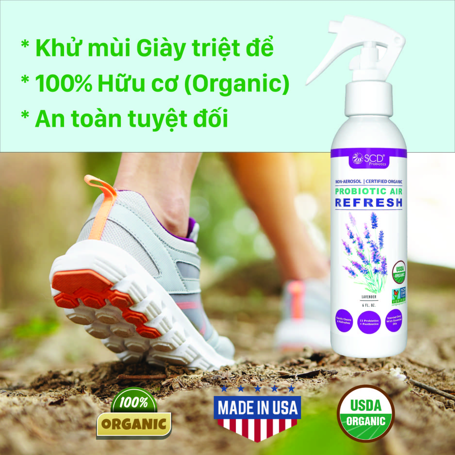 Chai xịt khử mùi Sinh học - Hương Lavender - 177ml - Probiotics Air Refresh (SCD Probiotics, USA) - Lavender - 6 FL. OZ.