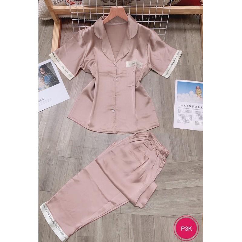 Bộ pijama mặc nhà tay cộc quần dài lụa satin cao cấp Xavia-P3
