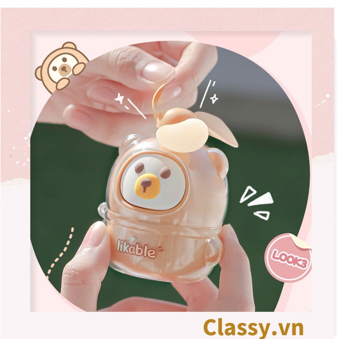 Quạt cầm tay mini có đế để bàn 3 tốc độ gió hình tai thỏ dễ thương PK1930
