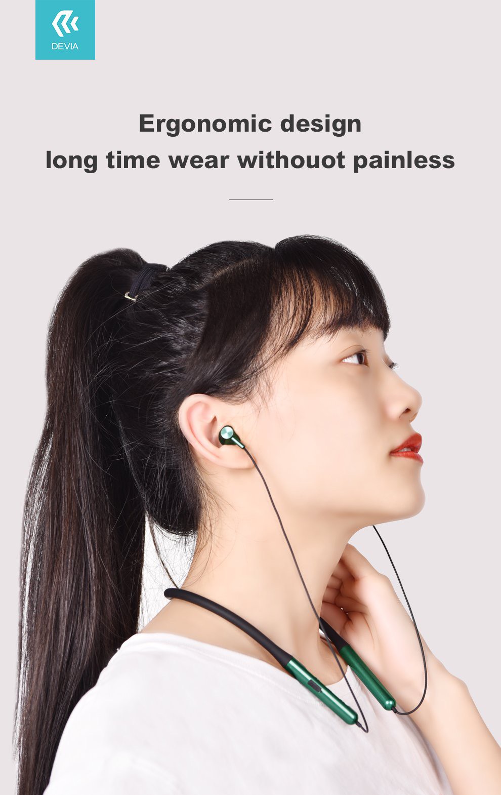 Tai nghe Devia không dây thể thao Neckband Em702- Hàng chính Hãng