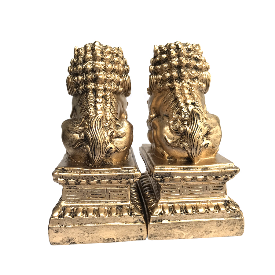 Tượng đá trang trí phong thủy Cặp 2 tượng Kỳ Lân trang trí phong thủy - Chiều Cao 12cm - Màu nhũ đồng