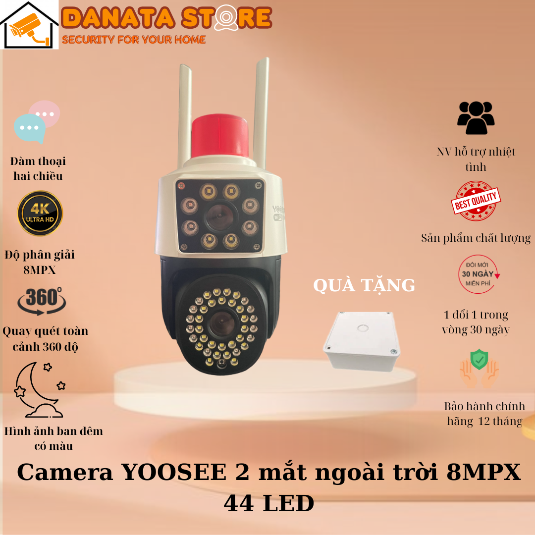 (New 2024) Camera Ngoài trời Có đèn báo PTZ YooSee 6.0Mpx 1 mắt cố định và 1 mắt quay 360 độ - Góc Rộng - Siêu Nét có Tiếng Việt - Hàng chính hãng