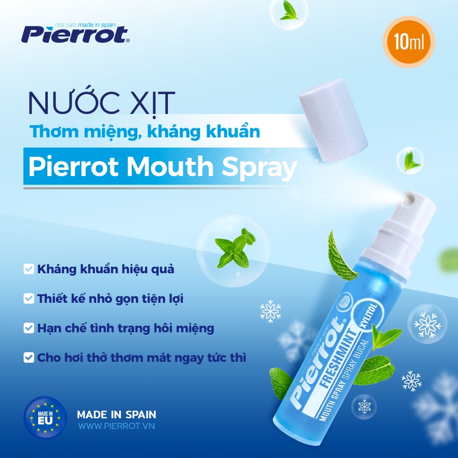 [Tặng tăm nhựa Care4u] Nước xịt thơm miệng Pierrot 10ml mát lạnh bạc hà ngay tức thì