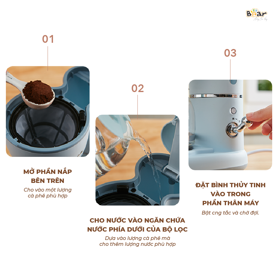 Máy Pha Cà Phê Mini Bear Nhỏ Gọn Tiện Dụng Pha Trà Pha Coffee Tự Động Giữ Ấm Loại Bỏ Cặn SB-CF06A HÀNG CHÍNH HÃNG