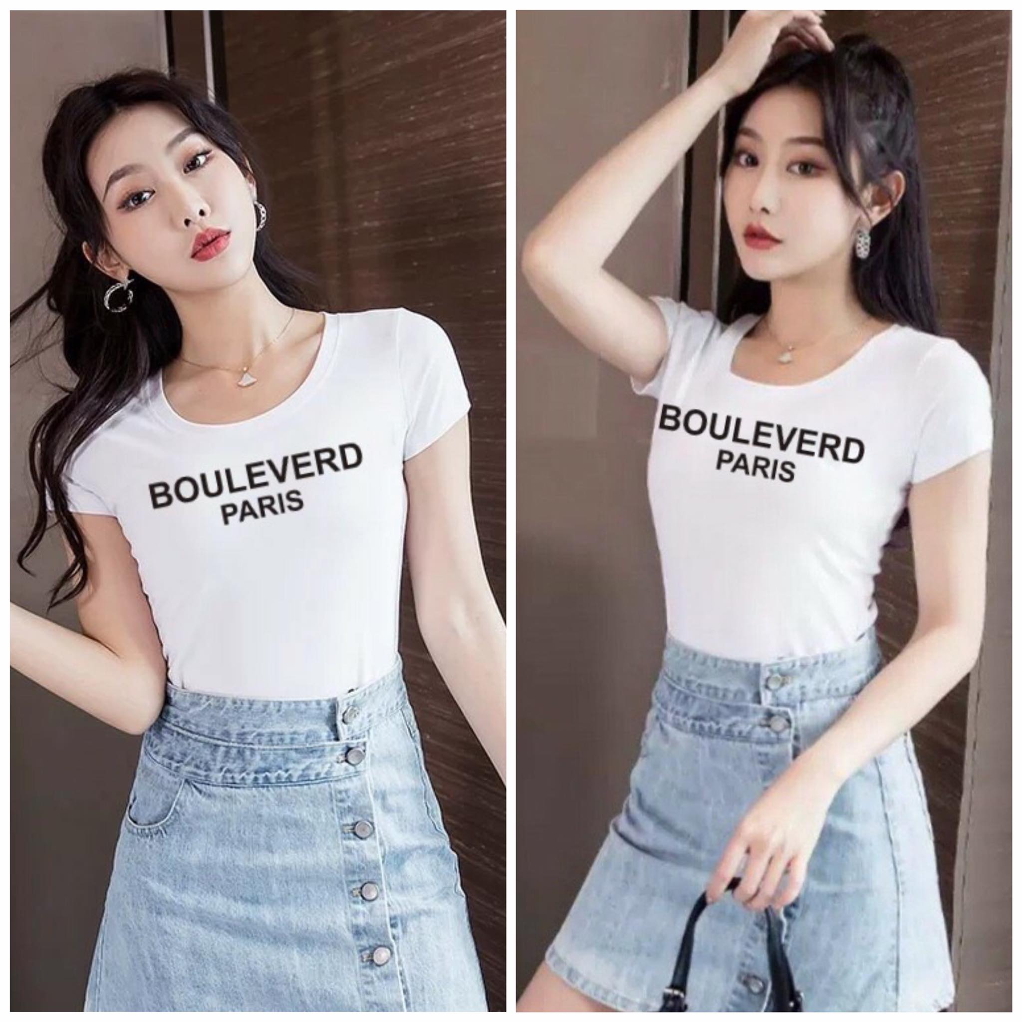 Áo thun nữ MXM form ôm body in chữ Bouleverd trẻ trung mặc tôn dáng