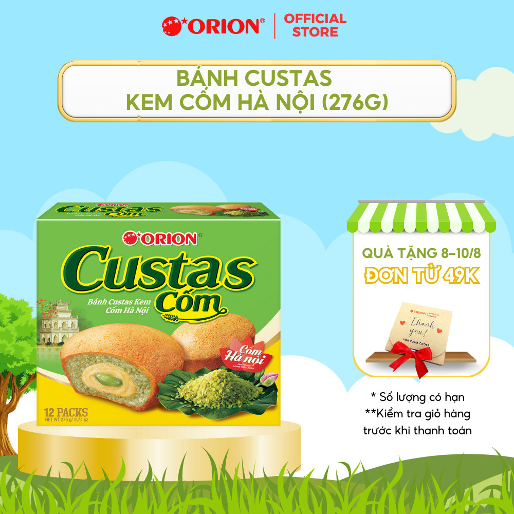 Hộp 12 gói bánh Orion CUSTAS 12P vị CỐM Hà Nội (282G)