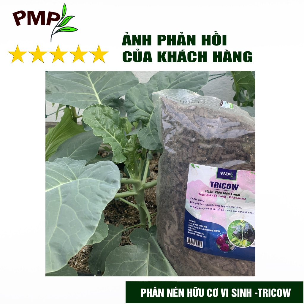 Phân Tan Chậm Tricow Trùn Quế - Canxi - Trichoderma Cho Hoa Hồng, Rau Sạch, Cây Cảnh 1Kg