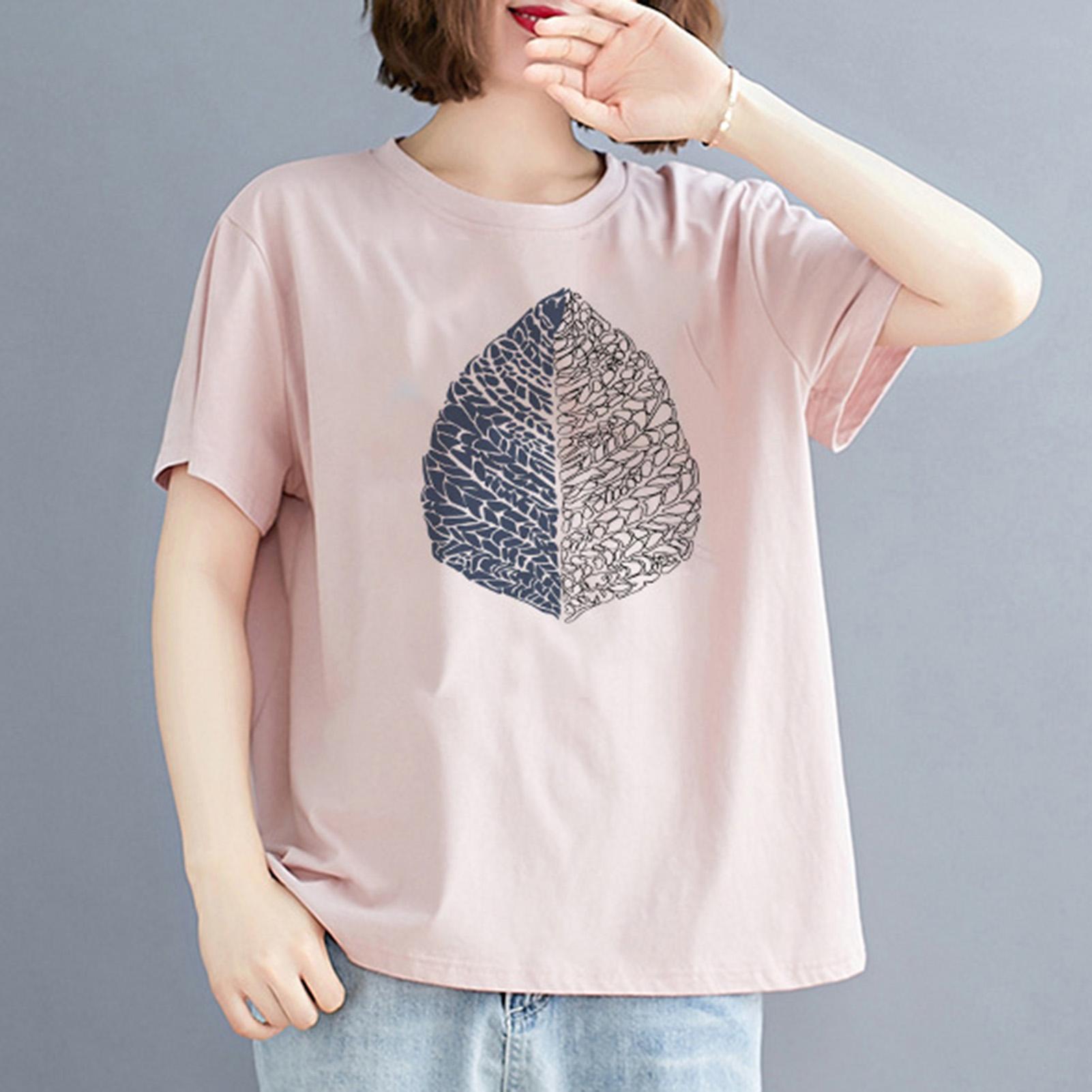 Women Cotton Short Sleeve T-shirt O-neck Cartoon Print Loose Casual Spring Summer Tops