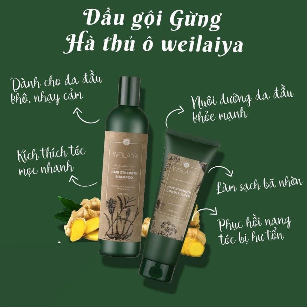 HÀNG NHẬP KHẨU - Cặp dầu gội xả tóc thảo dược Weilaiya Gừng+Hà Thủ Ô giúp dưỡng đen và kích thích mọc tóc ngăn rụng tóc