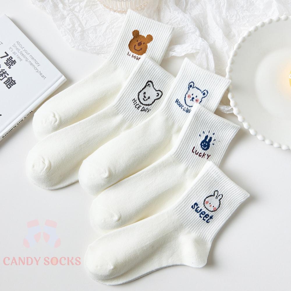 Tất nữ vớ nữ cổ trung, Set 5 đôi tất nữ phong cách Hàn Quốc, co dãn 4 chiều, chất liệu cotton Hàn cao cấp TN-200