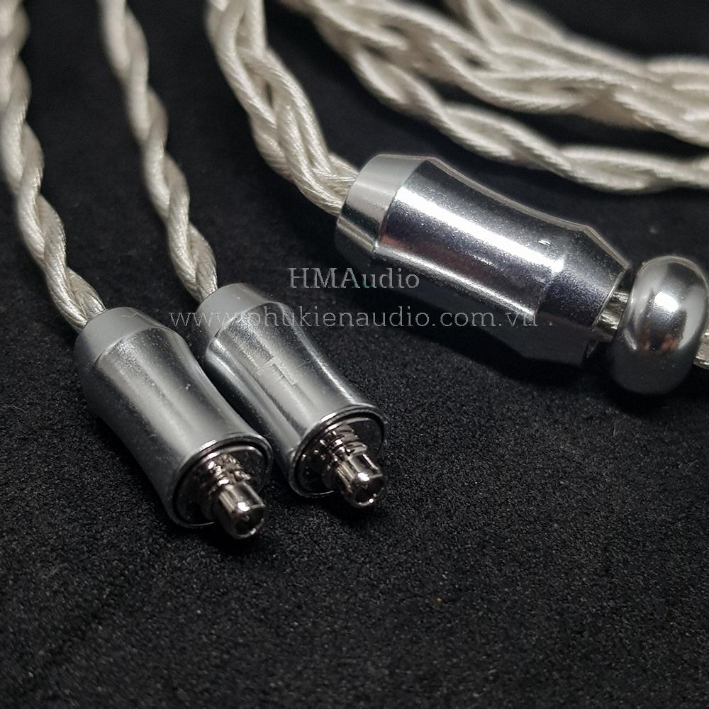 Dây tai nghe đồng mạ bạc OFC 1.2mm tết 4 - Connector MMCX mạ Rhodium