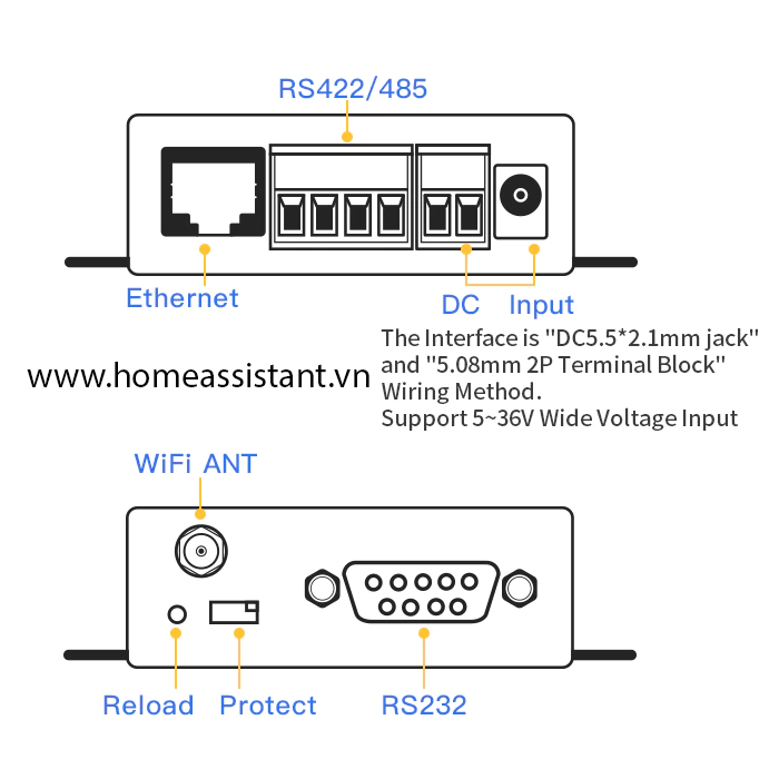 Bộ Định Tuyến Wifi Ethernet RS232 RS485 RS422 Modbus Elfin HF2211 (Hỗ trợ HomeAssistant)