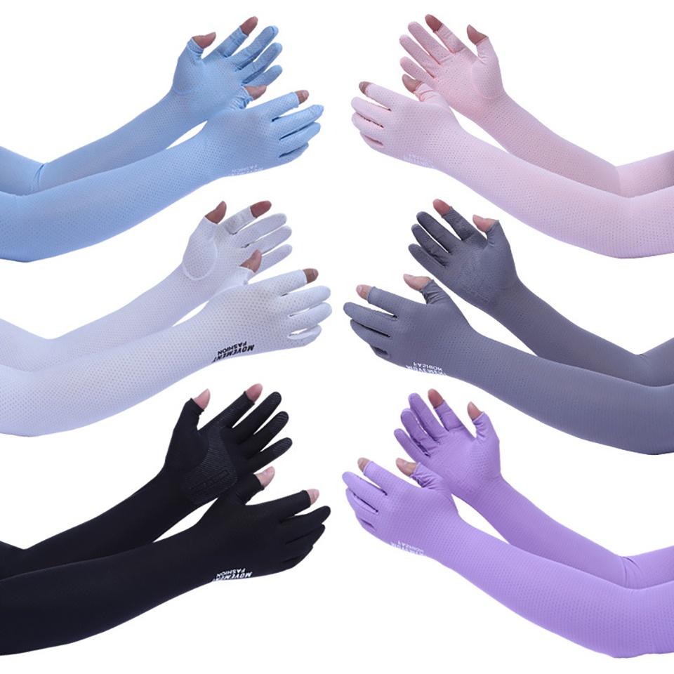 1 Đôi Găng Tay Thể Thao Hở Ngón Bằng Lụa Lạnh Chống Tia UV Với 5 Cặp Găng Tay Cho Nữ