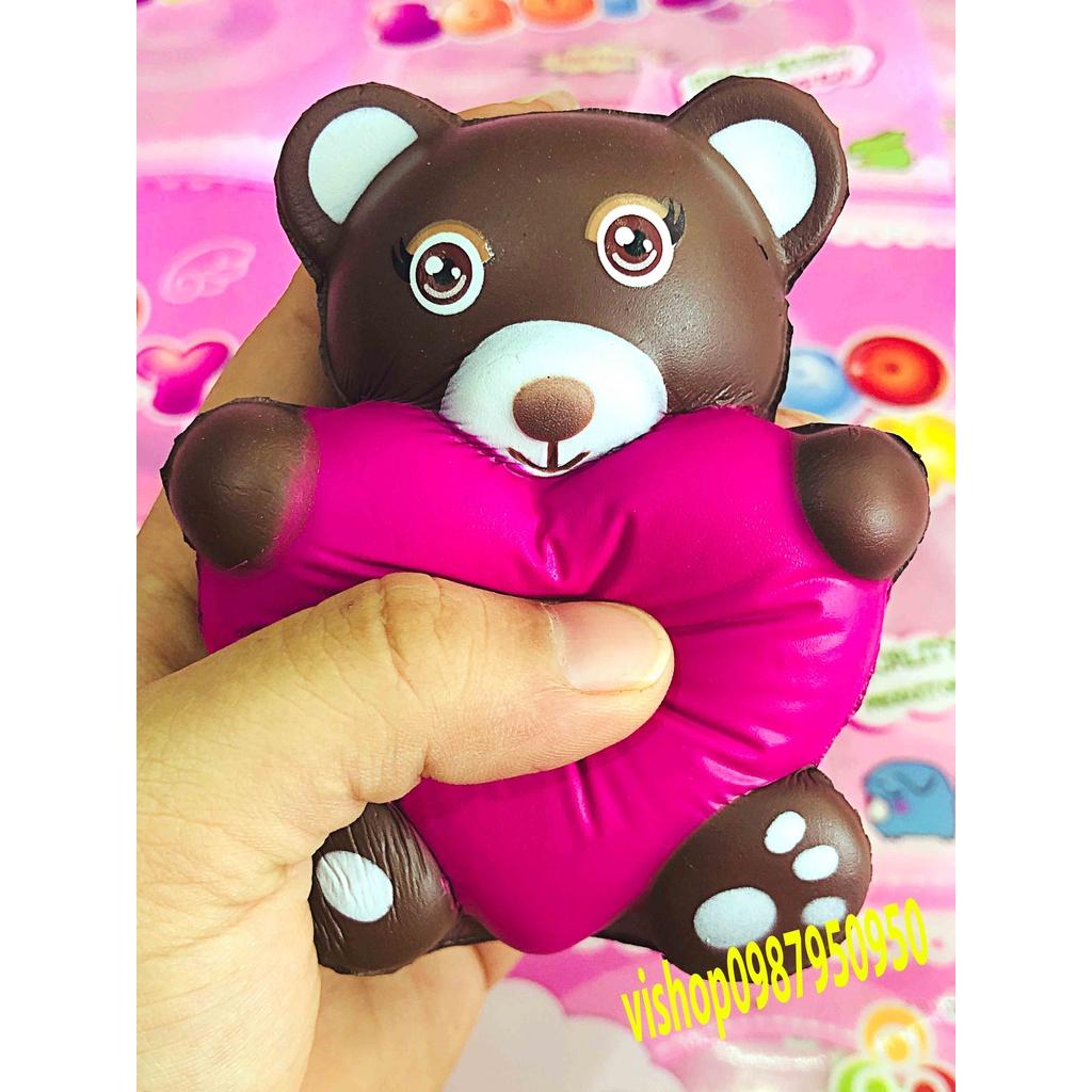 Squishy Lớn JUMBO Hình gấu nâu ôm trái tim hồng Đồ Chơi Xốp Giảm Stress Hình mềm mịn dễ Thương đàn hồi Cho Bé