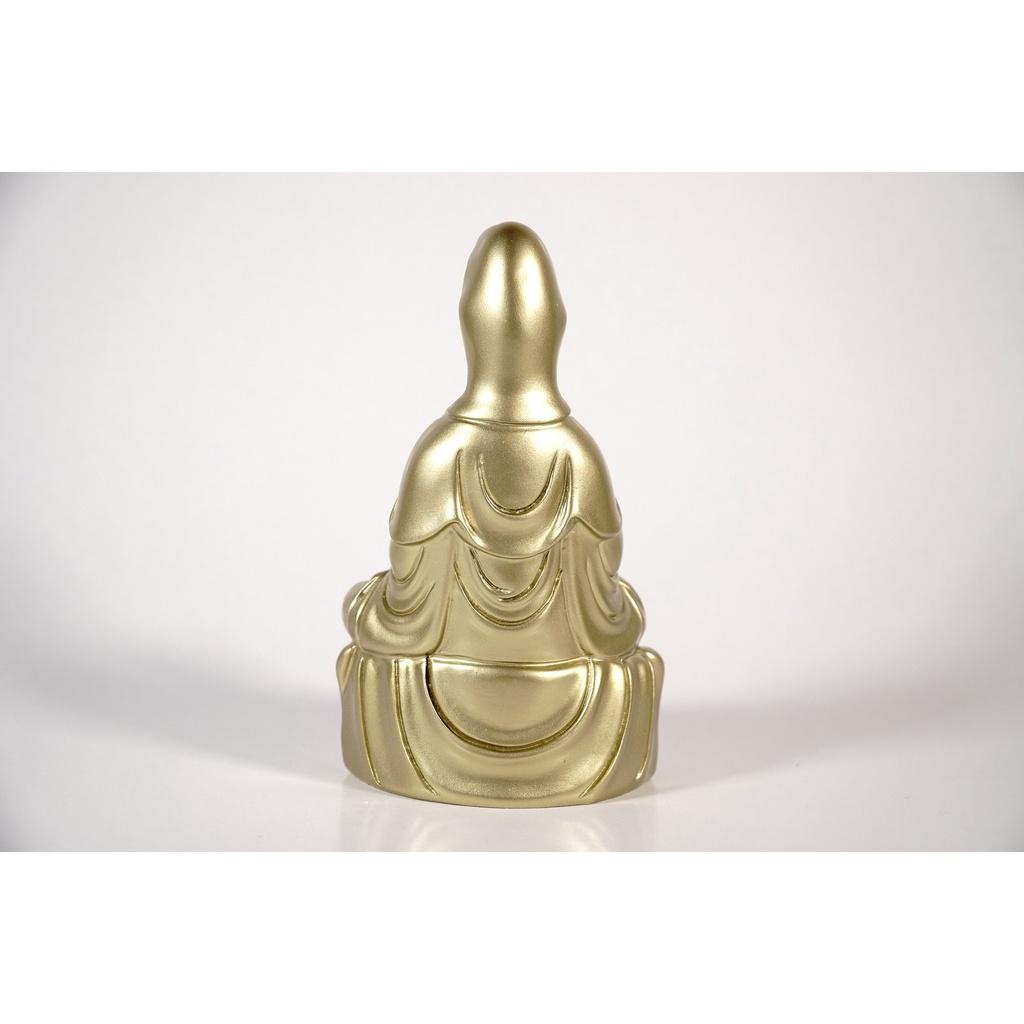 Tượng Phật Quan Thế Âm Bồ Tát ngồi đài sen mạ đồng - Cao 15cm