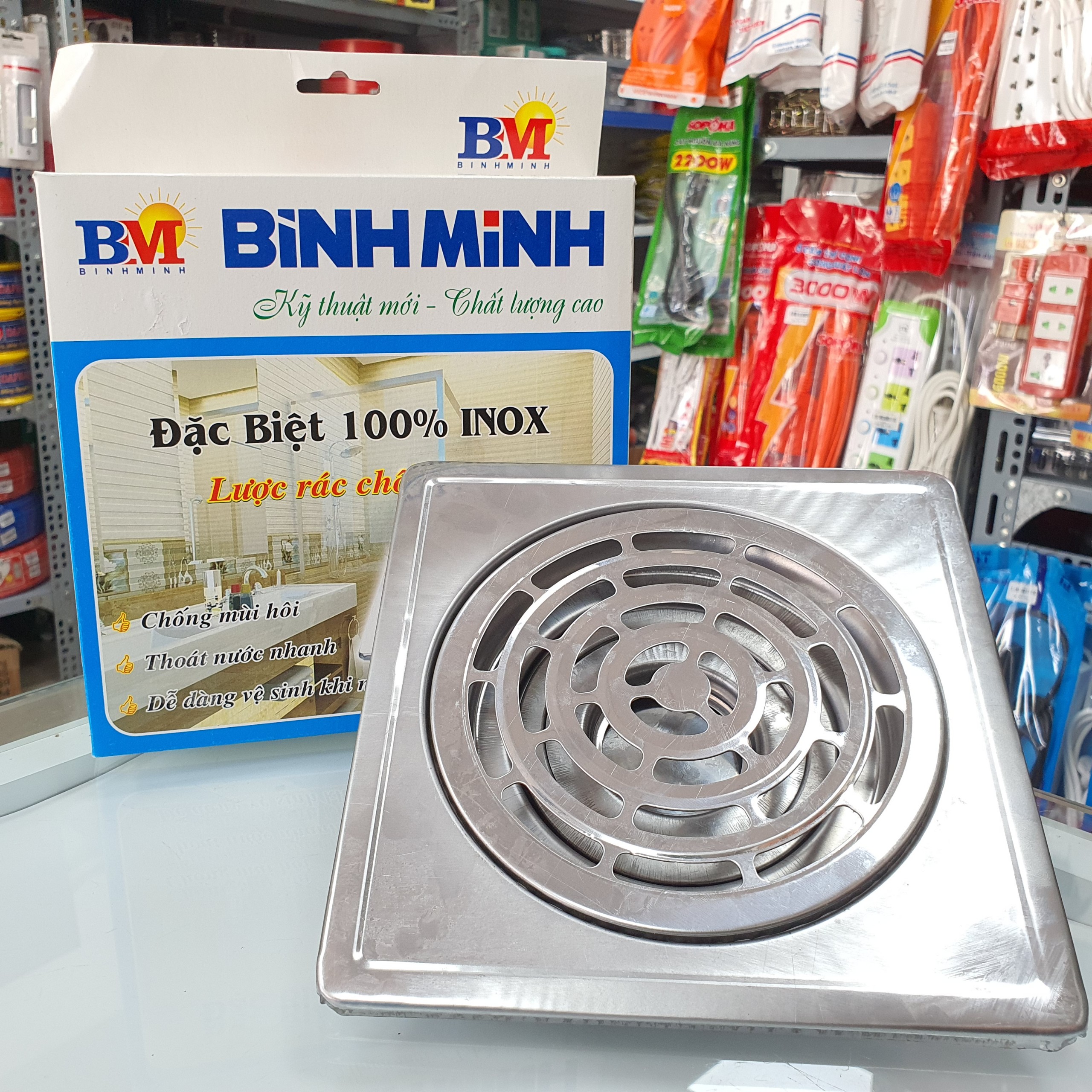 Hộp ga thoát nước, thoát sàn chống hôi (20x20)cm phi 60, phi 90 Inox Bình Minh