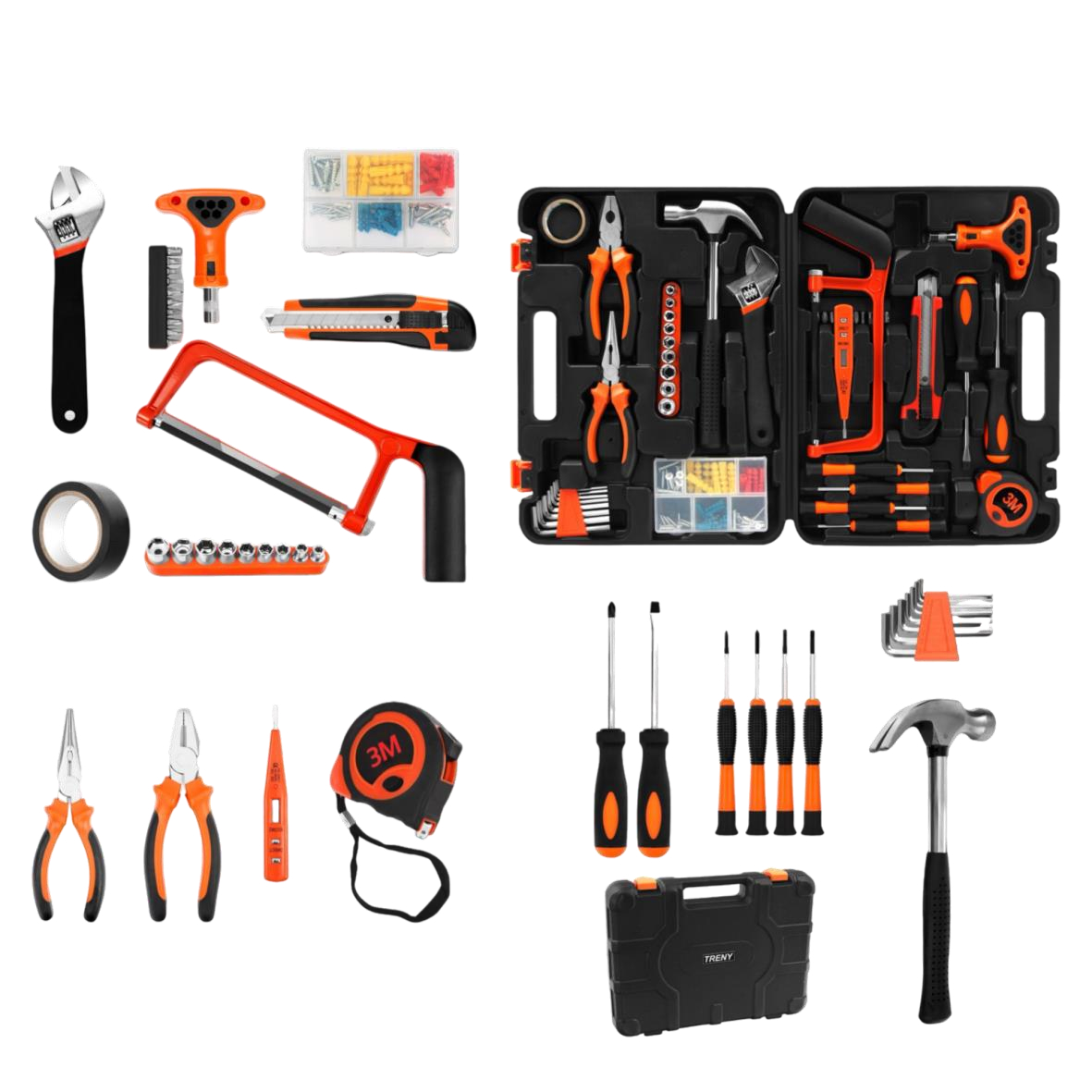 Bộ dụng cụ sửa chửa 82 món, đầy đủ công dụng cụ, phù hợp cho gia đình và văn phòng, phối màu đen cam sang trọng - Hộp dụng cụ 82 món