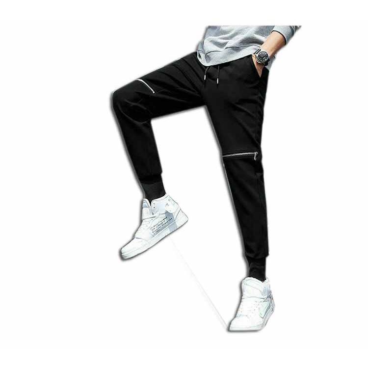 Quần Jogger khóa gối kiểu, Dài Bo Gấu dưới ống - Chất Vải Kaki Kiểu Thể Thao UNISEX một Màu Đen. 02x