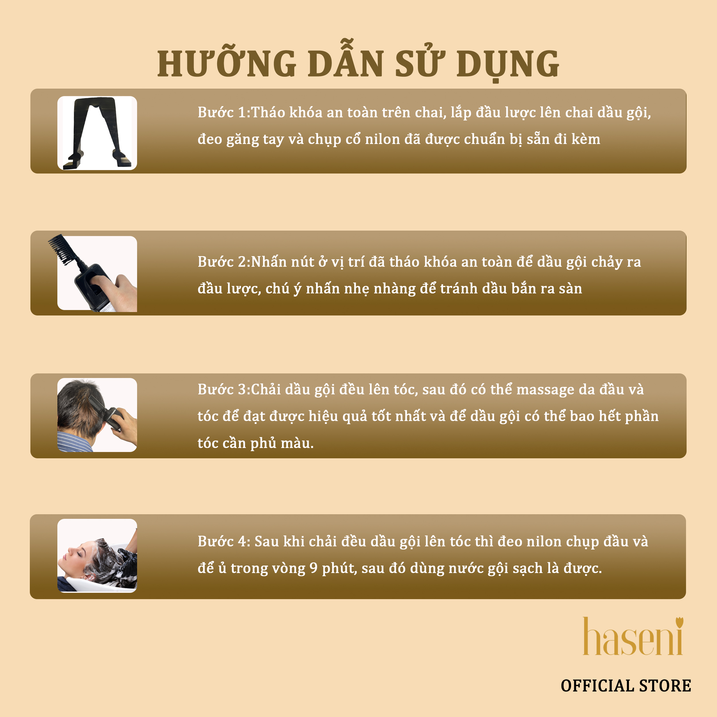 Dầu gội phủ bạc Haseni 200ml đen tóc sau 9 phút, không lem, không xót da đầu