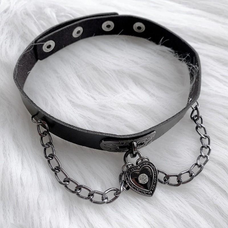 Vòng cổ choker da mặt hình trái tim phong cách Hàn Quốc cá tính thời trang