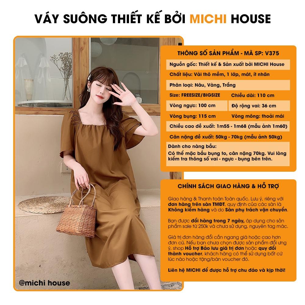 Váy Suông Vintage Cổ Vuông Chun MICHI House V375 Đầm Xuông Hàn Quốc Trẻ Trung Dễ Mặc Xinh