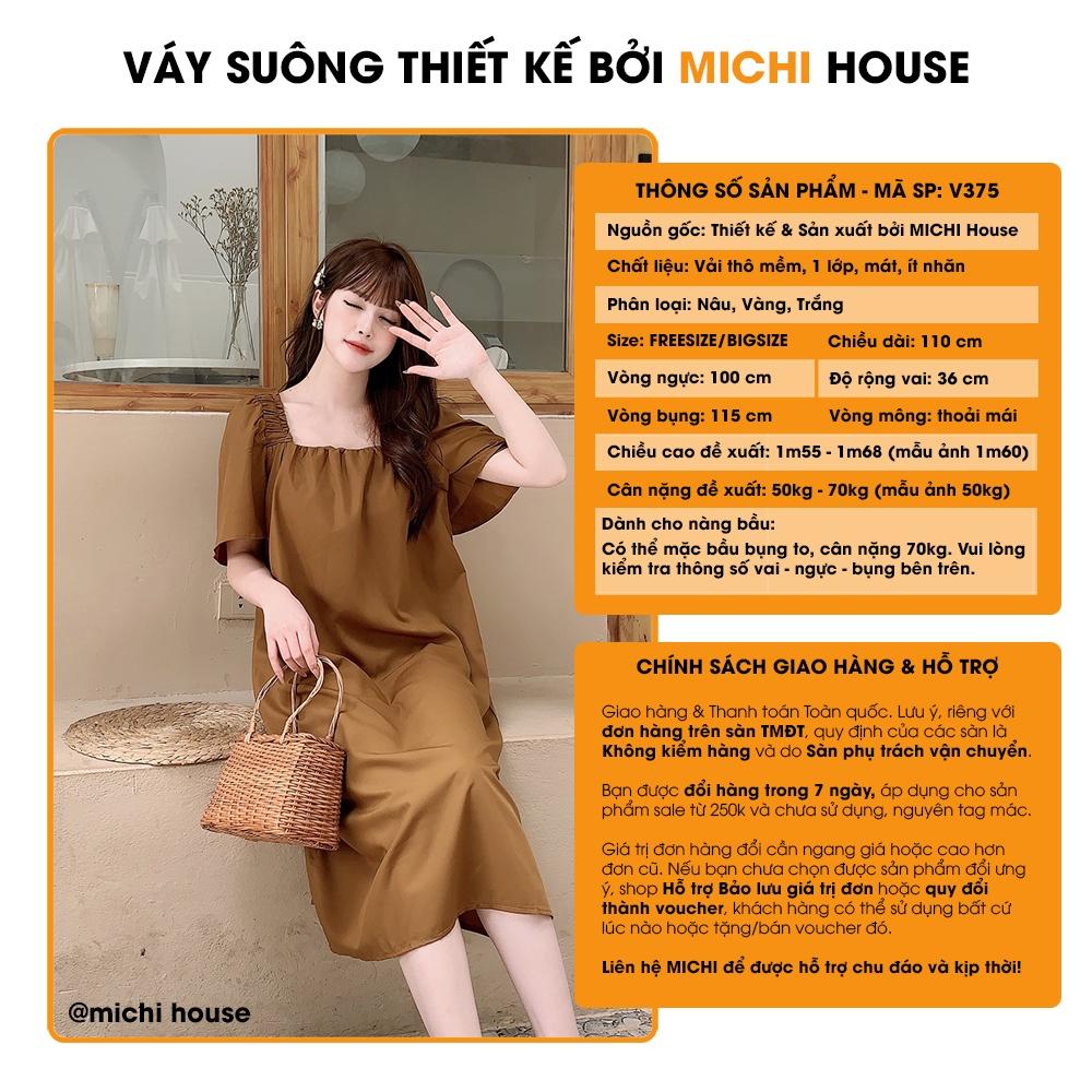 Váy Suông Vintage Cổ Vuông Chun MICHI House V375 Đầm Xuông Hàn Quốc Trẻ Trung Dễ Mặc Xinh