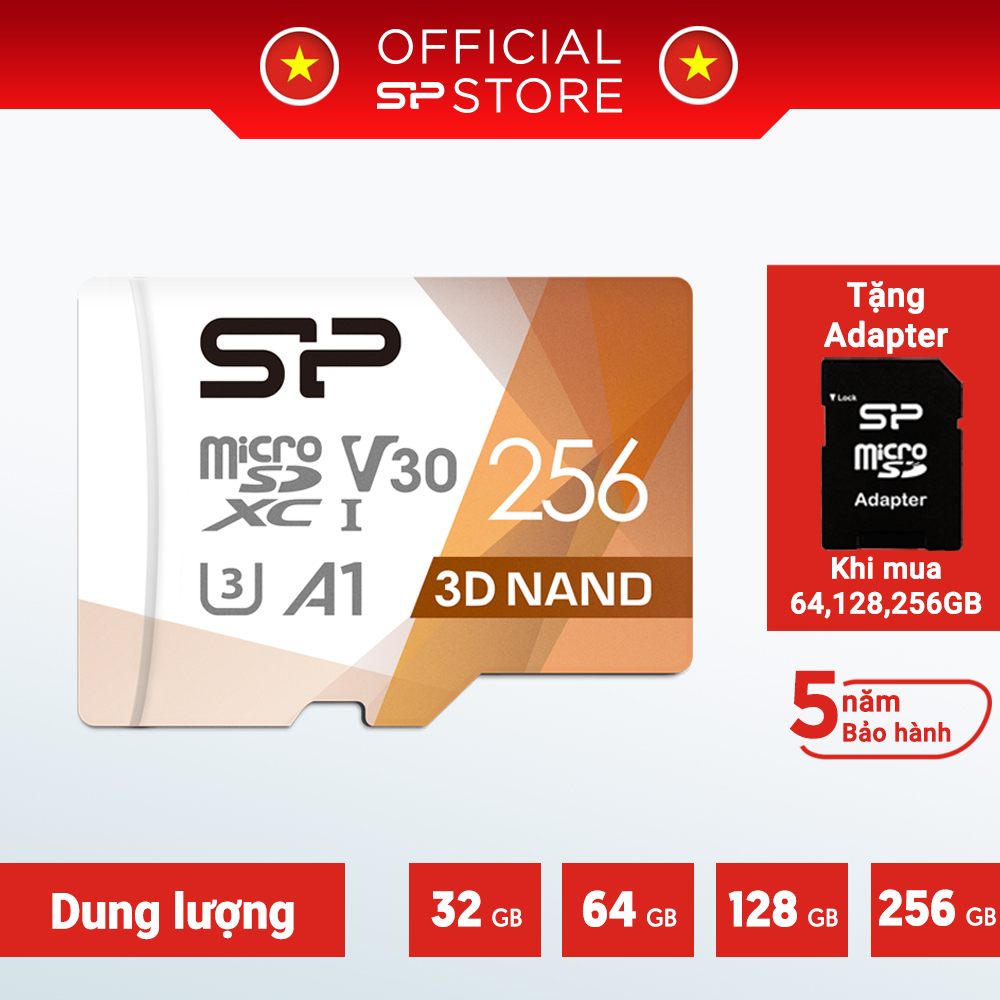 Thẻ nhớ Micro SD tốc độ cao 100MBs Silicon Power Micro SD UHS-I U1/U3 128/64/32GB - Hàng chính hãng