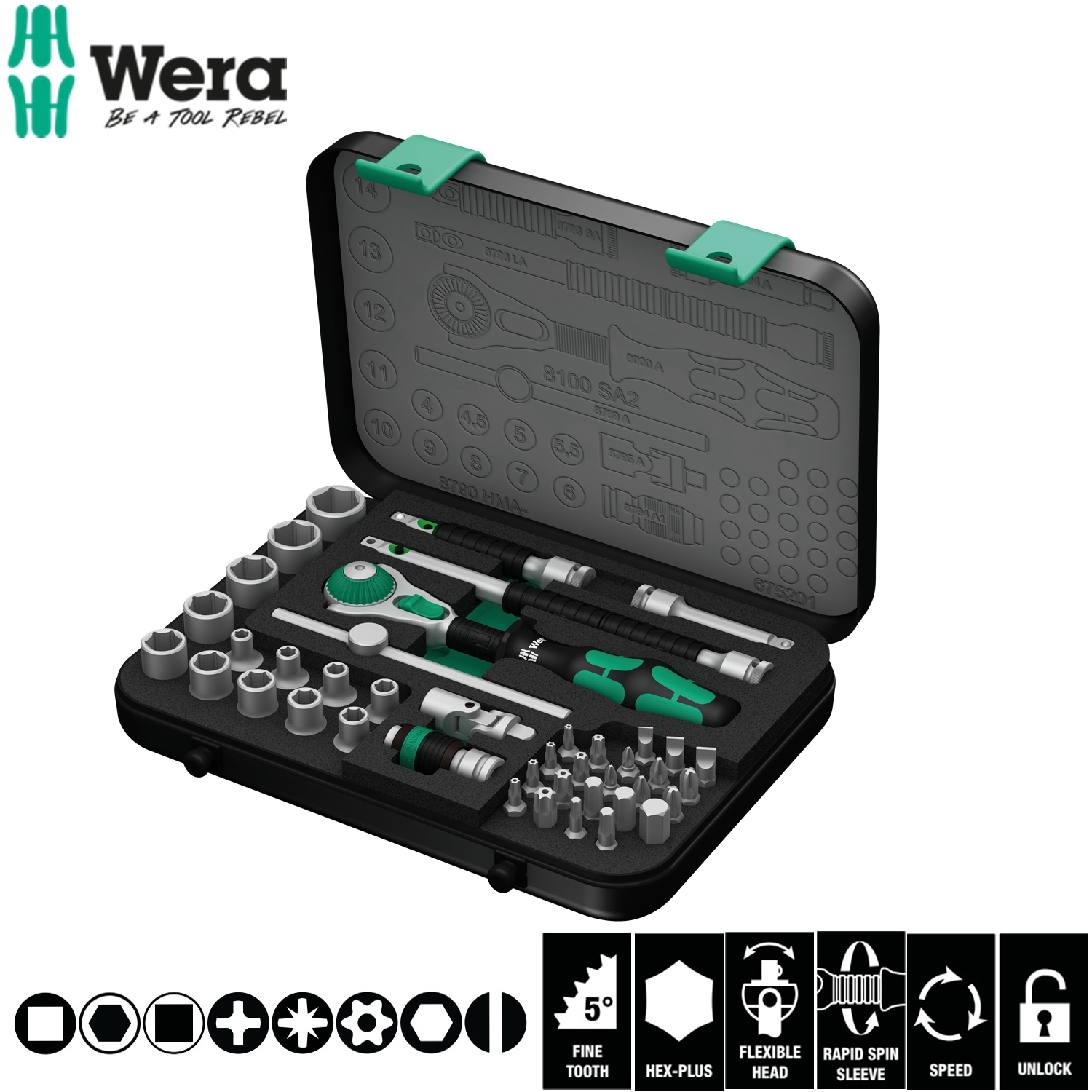 Bộ dụng cụ đa năng tròng cóc Wera 05003533001  8100 SA 2 Zyklop Speed Ratchet , 1/4", gồm 42 chi tiết