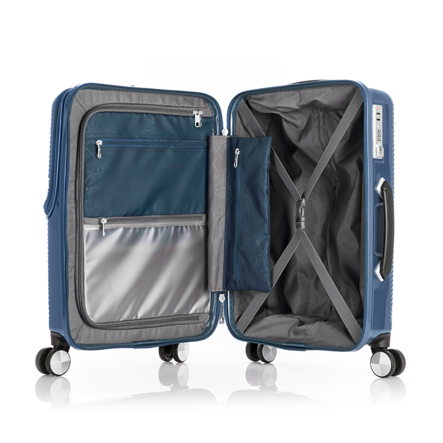 Vali kéo Samsonite TSA Volant Cabin front pkt : Khóa số kết hợp TSA giúp bảo mật tốt hơn, Tích hợp túi ướt và đai khóa chéo giúp sắp xếp đồ đạc dễ dàng hơn