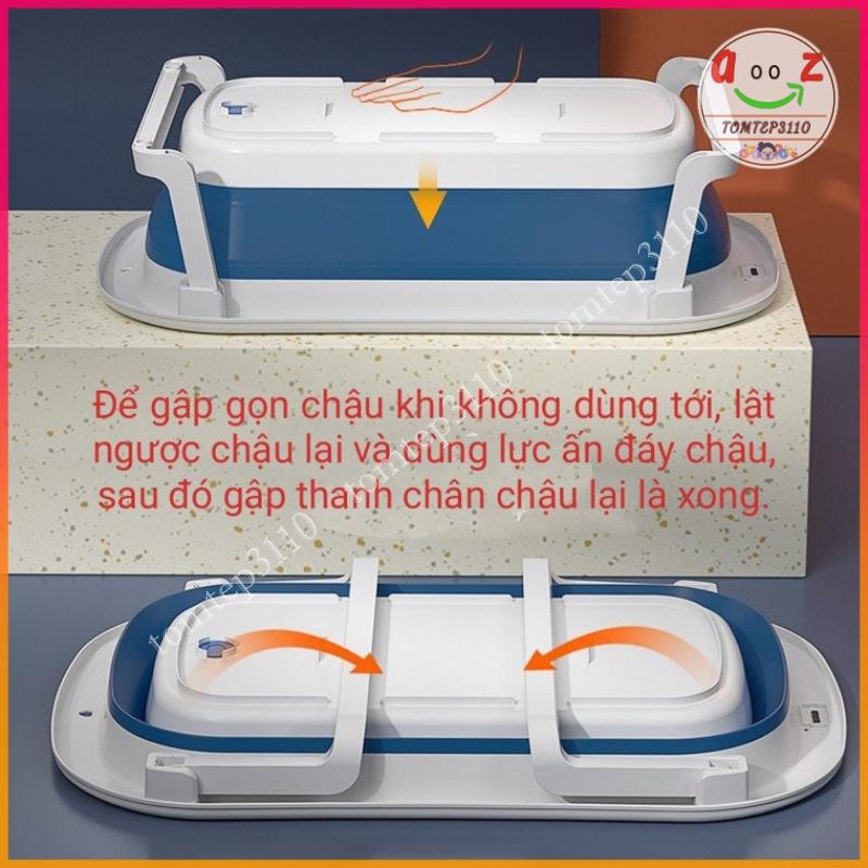 Chậu Tắm Gấp Gọn Kèm Nhiệt Kế Điện Tử Đo Nước - Bồn Tắm Cảm Biến Nhiệt Độ Cho Bé Hàng Cao Cấp Loại 1