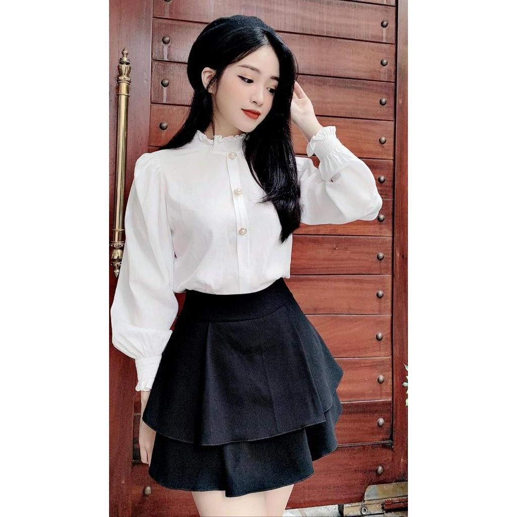 ÁO SƠ MI LỤA NHUNG CỔ NHÚN ĐÍNH CƯỜM AM73