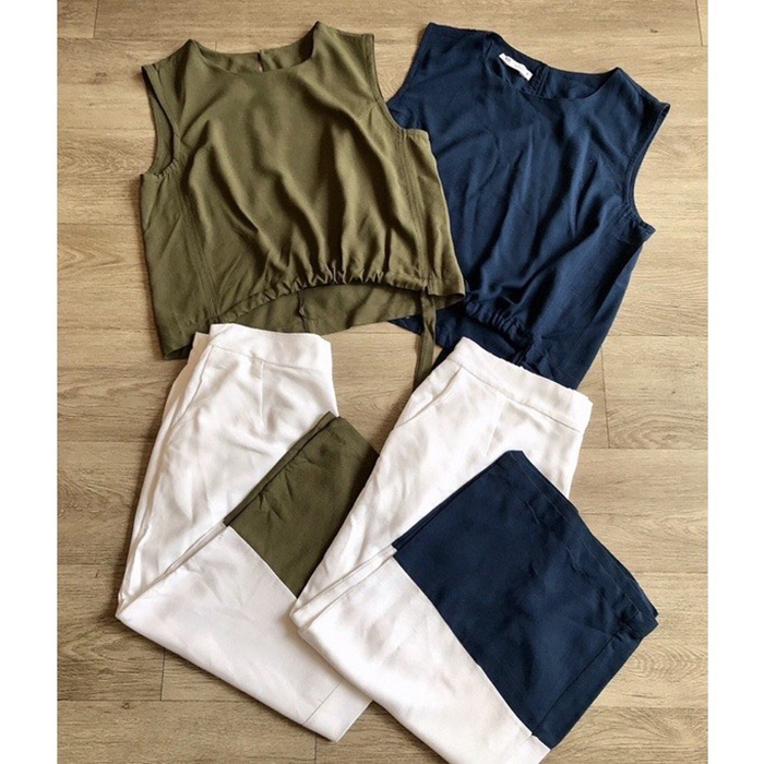 Set bộ đi chơi linen áo cộc kèm quần dáng lửng ArcticHunter, thời trang phong cách trẻ