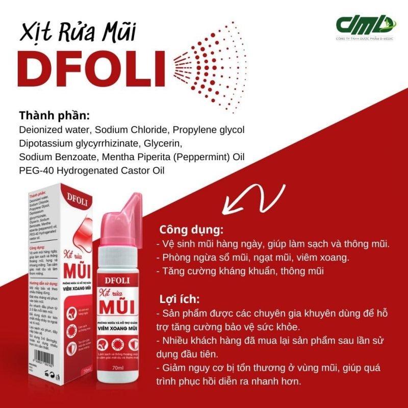 Xịt Rửa Mũi DFOLI Phòng Ngừa Và Hỗ Trợ Giảm Xoang Mũi 70ml