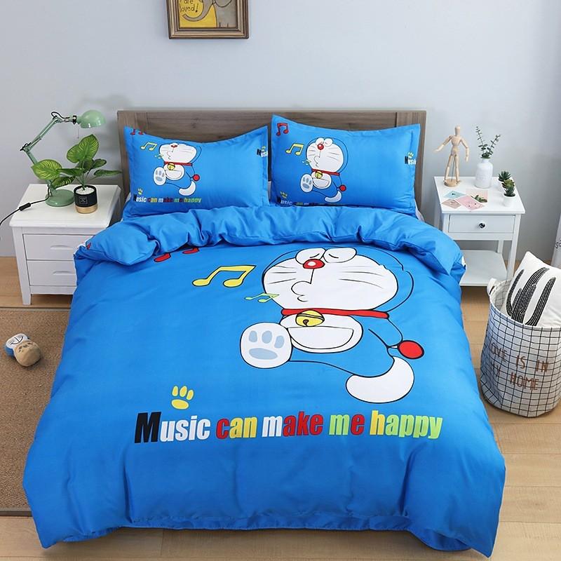 Bộ chăn ga và vỏ gối cotton Tina họa tiết Đô Rê Mon 4 món đủ màu đủ size