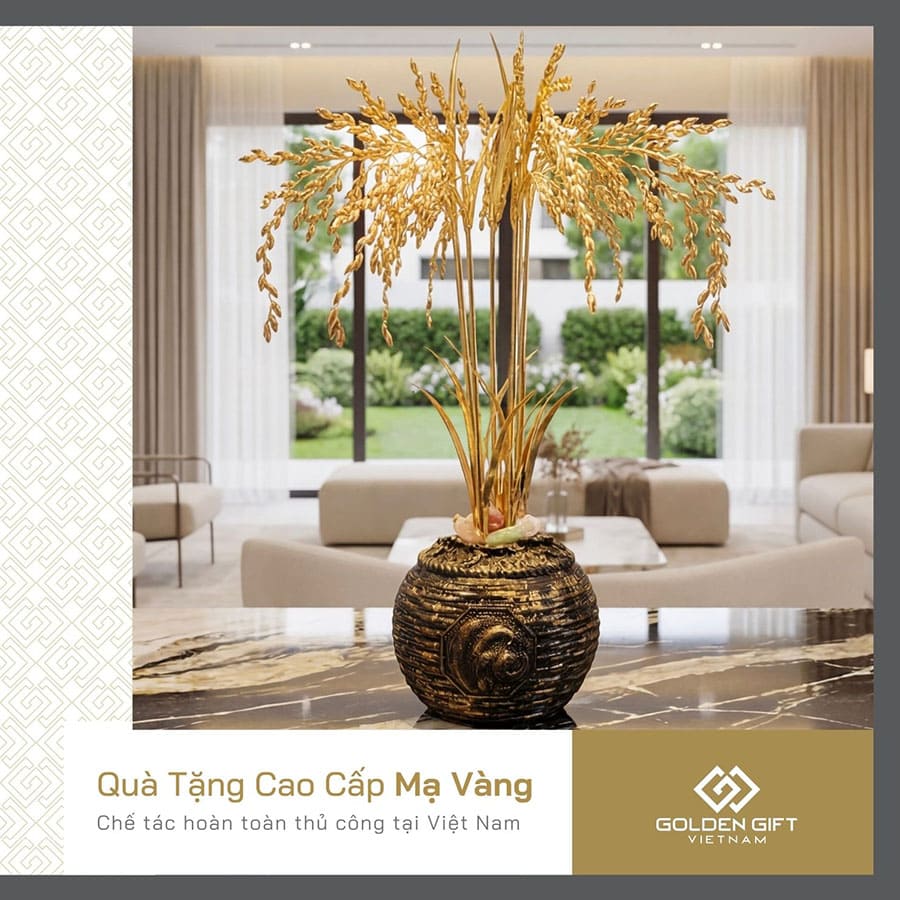 Hũ Lúa Tài Lộc Mạ Vàng 24K Golden Gift Việt Nam – Quà Tặng Tân Gia, Khai Trương, Phong Thuỷ May Mắn