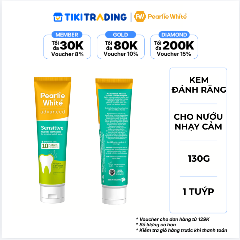 Kem đánh răng Cao cấp cho Răng nướu nhạy cảm - Pearlie White Advanced Sensitive Fluoride 130g