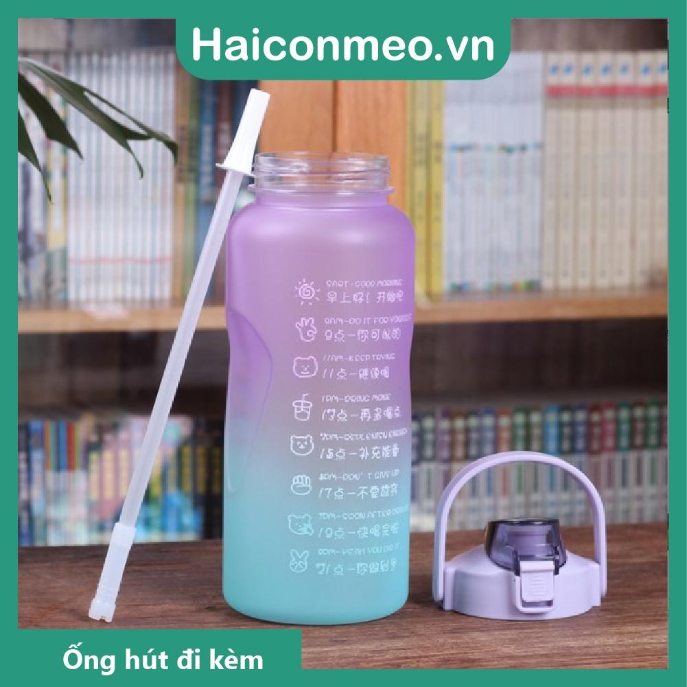 Bình Nước thể thao 2 Lít tập gym Siêu To Dễ Thương Có Vạch Nhắc Nhở Uống Nước Mỗi Ngày