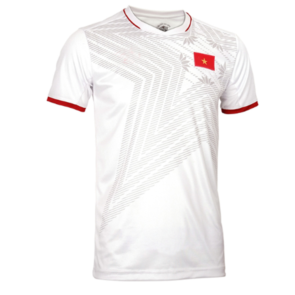 Bộ quần áo thi đấu đội tuyển Việt Nam màu trắng năm 2020, vải thun thể thao, thấm hút tốt, thoáng mát, co dãn, thoải mái vận động, kiểu dáng trẻ trung, có logo