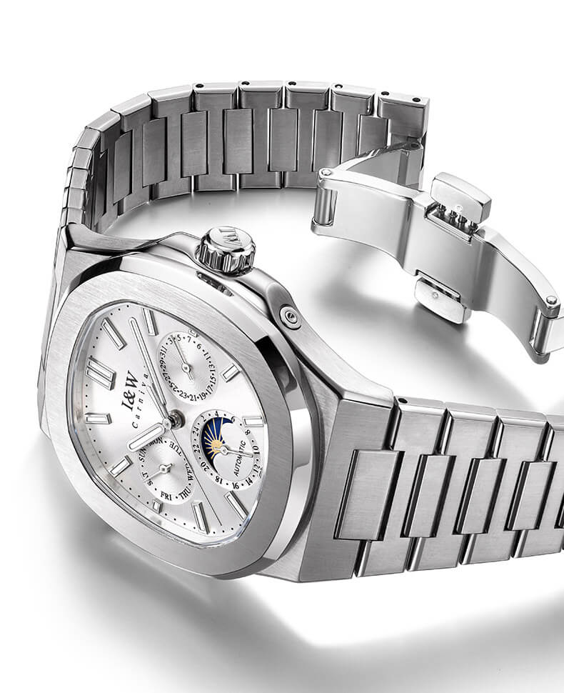 Đồng hồ nam chính hãng I&W CARNIVAL 55886G-5 mặt trắng size mặt 42mm,kính sapphire ,chống nước 50m,dây thép không gỉ