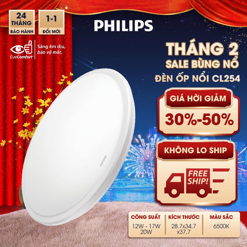 Bộ đèn PHILIPS LED ốp trần tròn CL254- Công suất (12W,17W,20W) ánh sáng trắng
