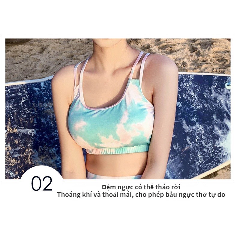 Bộ đồ bơi nữ bikini 3 mảnh màu loang cá tính+ bộ quần áo tắm đi biển đẹp long lanh