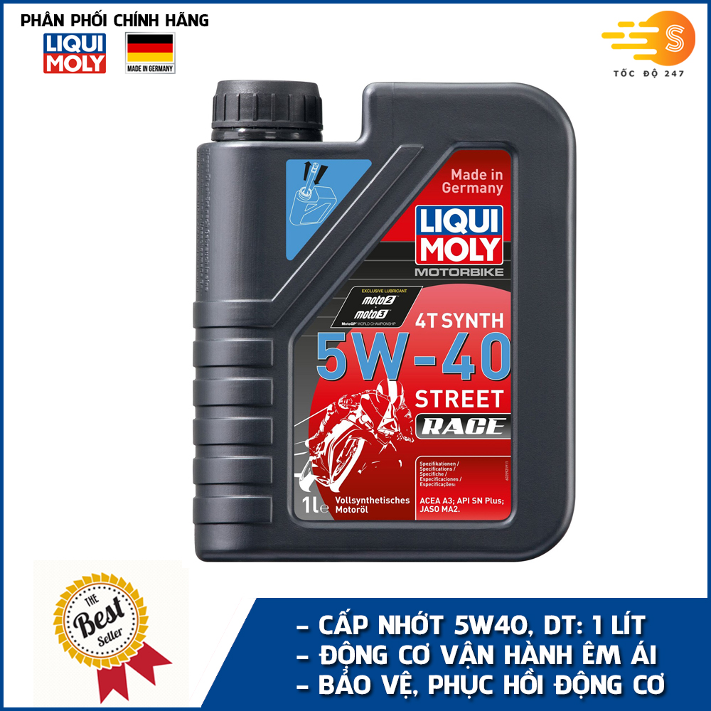 Dầu nhớt tổng hợp động cơ cho xe số, xe máy phân khối lớn, xe côn tay Liqui Moly 5W40 Race 2592 1lít - Phù hợp cho xe chạy xa, chạy phượt, leo dốc giúp máy bốc, chạy êm xe mát máy