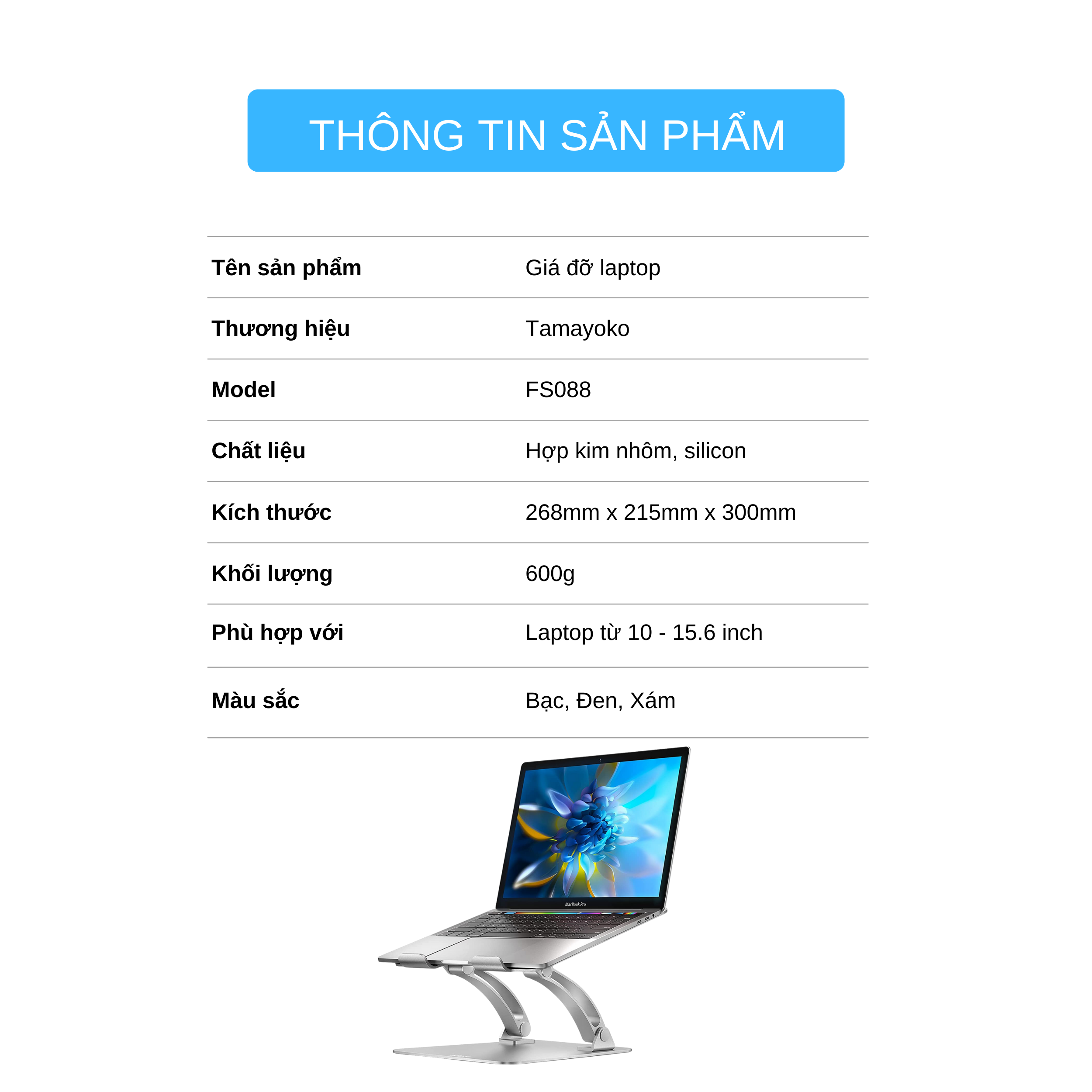 Giá Đỡ Máy Tính, Laptop, iPad, Macbook Hợp Kim Nhôm Cao Cấp. Hỗ Trợ Tản Nhiệt Chống Mỏi Cổ, Vai, Gáy. Hàng Chính Hãng Tamayoko