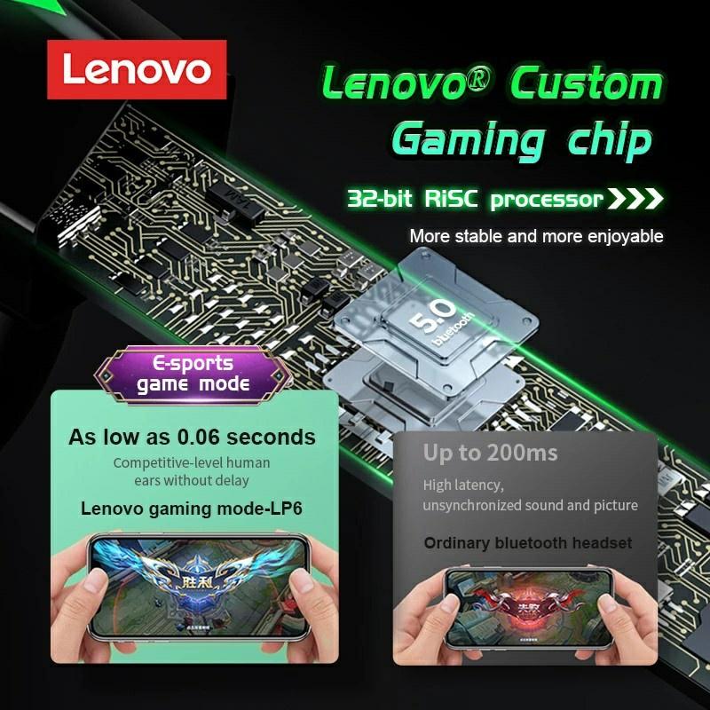 Tai nghe chơi game Bluetooth Lenovo LP6 Chống ồn thông minh Độ trễ thấp Tuổi thọ pin dài Bluetooth không thấm nước 5.0-Hàng chính hãng