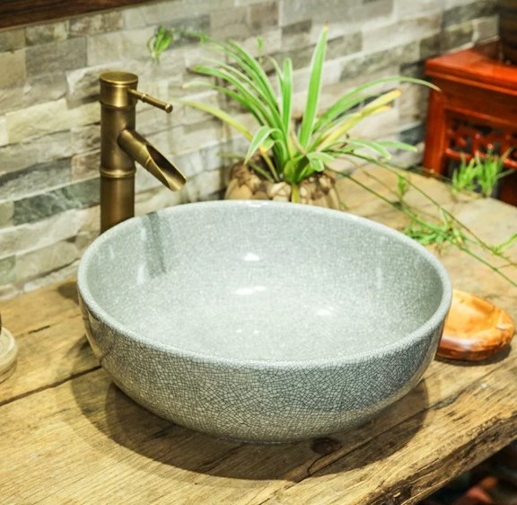 Chậu lavabo để bàn bằng gốm sứ kiểu tròn nghệ thuật với nhiều màu sắc lựa chọn