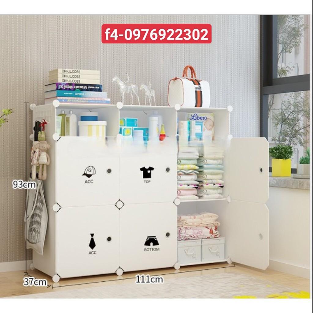 TỦ ĐA NĂNG GIÁ RẺ LẮP GHÉP THÔNG MINH 6 Ô TO + 3 Ô NHỎ VÁCH TRẮNG ĐỤC, CỬA QUẦN ÁO sâu 37cm