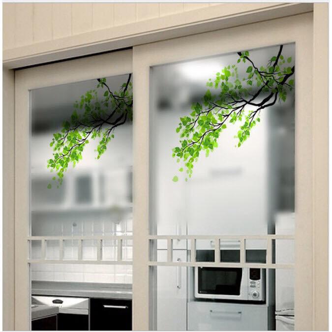 Decal trang trí kính cao cấp mẫu nhánh cây xanh 01